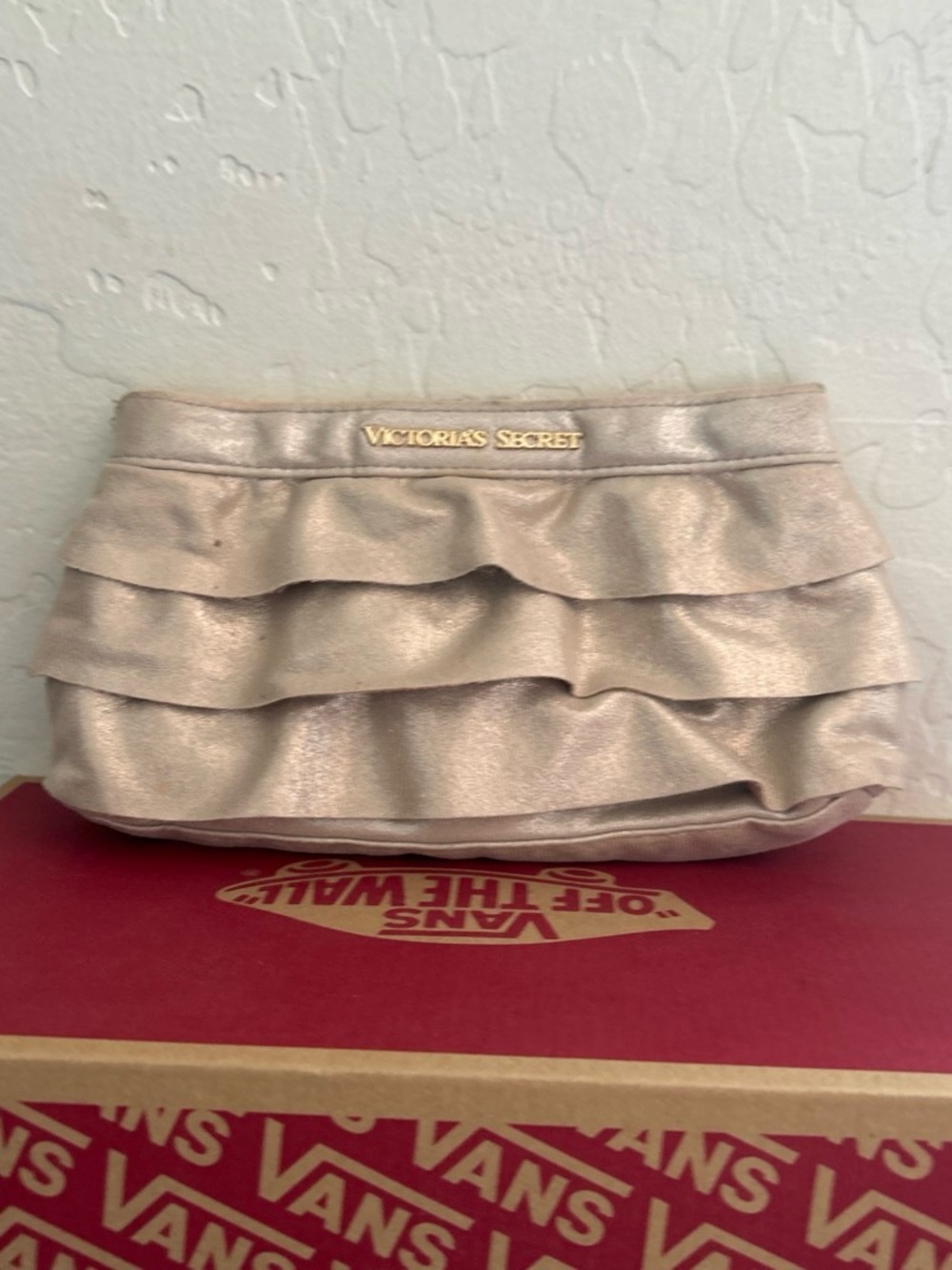 Victoria's Secret Metallic Champagne Ruffle Cosmetic Bag